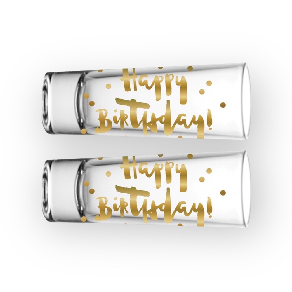 new Happy Birthday Shot Glass Set of 2 ✶ Double Shot Glasses ✶ Gold Foil Print ✶ - Picture 10 of 16
